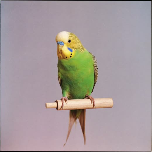 A budgerigar perched on a wooden perch